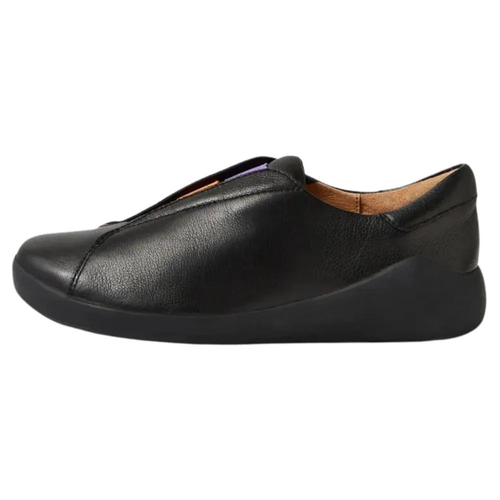 Ziera Yass Black Leather Elastic Flat Shoe (Women's)